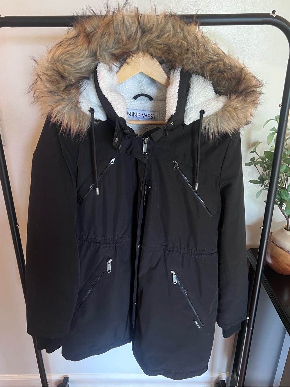 Nine West faux fur Hooded Sherpa Lined Parka winter coat